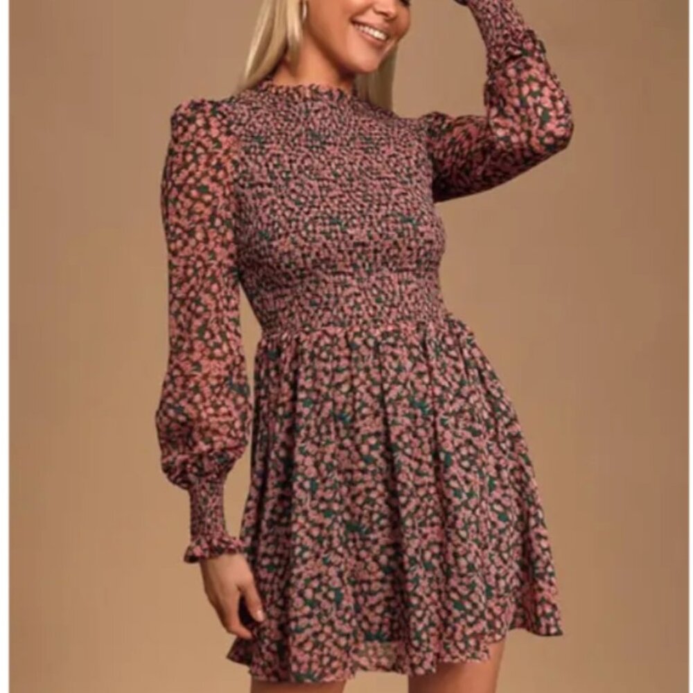 Lulu's Floral Green And Pink Dress Size XL